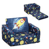 Kids Fold-Out Couch/Chair Lounger with Space-Themed Washable Fabric & Removable Cushion for 3-6 Years Old, Blue
