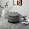 Round Linen-touch Fabric Storage Stool Ottoman Button Tufted Footrest with Removable Lid for Living Room, Entryway, or Bedroom, Grey