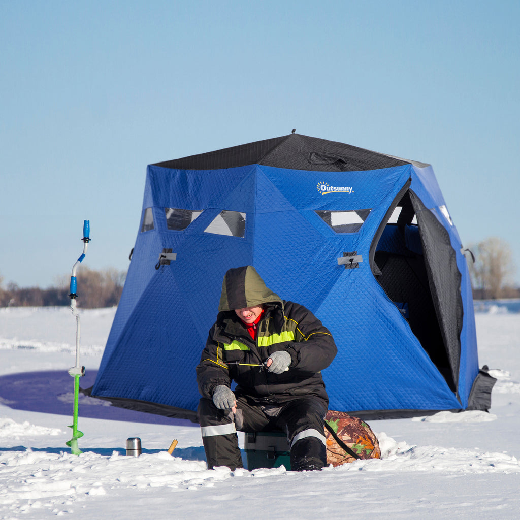 4 Person Insulated Ice Fishing Shelter, Pop-Up Portable Ice Fishing Tent with Carry Bag, Two Doors and Anchors for -22℉