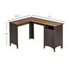 L-Shaped Computer Desk with Open Shelf and Storage Cabinet, Corner Writing Desk with Adjustable Shelf, Coffee / Walnut