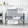 Metal Park Bench for Front Porch, Loveseat Like 2 Person, Armrests, Steel Frame, European Antique Style Outdoor Furniture, Black