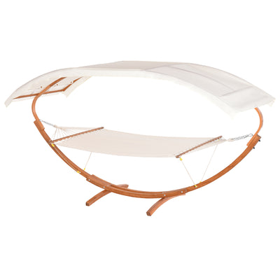 13' Wooden Roman Arc Outdoor Hammock Stand Modern Wood Bed with Detachable Canopy, White