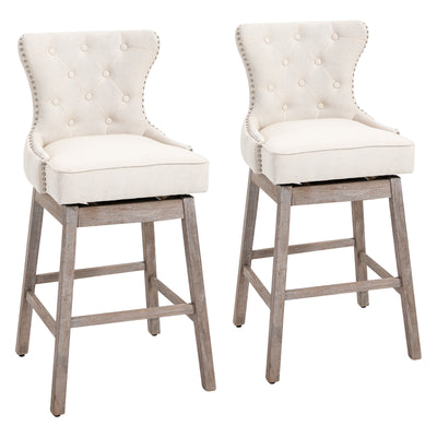 Bar Stools, Bar Stools with Backs, Nailhead Trim, Curved Backrest for Kitchen, Bar, Bar Height Bar Stools, Cream White