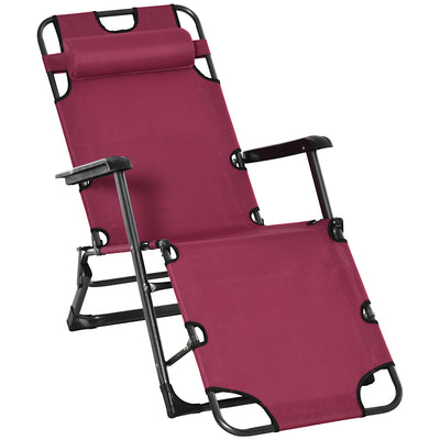 2-in-1 Patio Lounge Chair w/ Pillow, Outdoor Folding Sun Lounger Reclining to 120Â°/180Â°, Oxford Fabric, Red