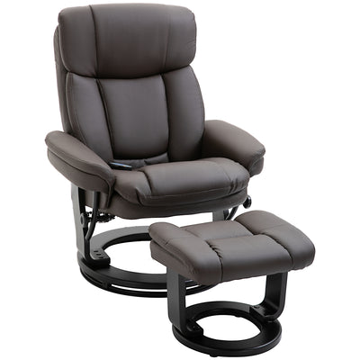 PU Leather Massage Recliner Chair with Ottoman, 10 Point Vibration Swiveling Armchair, Brown