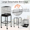44.5" Metal Indoor Bird Cage Starter Kit With Detachable Rolling Stand, Storage Basket, And Accessories - Black