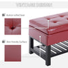 44" Tufted Faux Leather Ottoman Storage Bench with Shoe Rack- Crimson Red