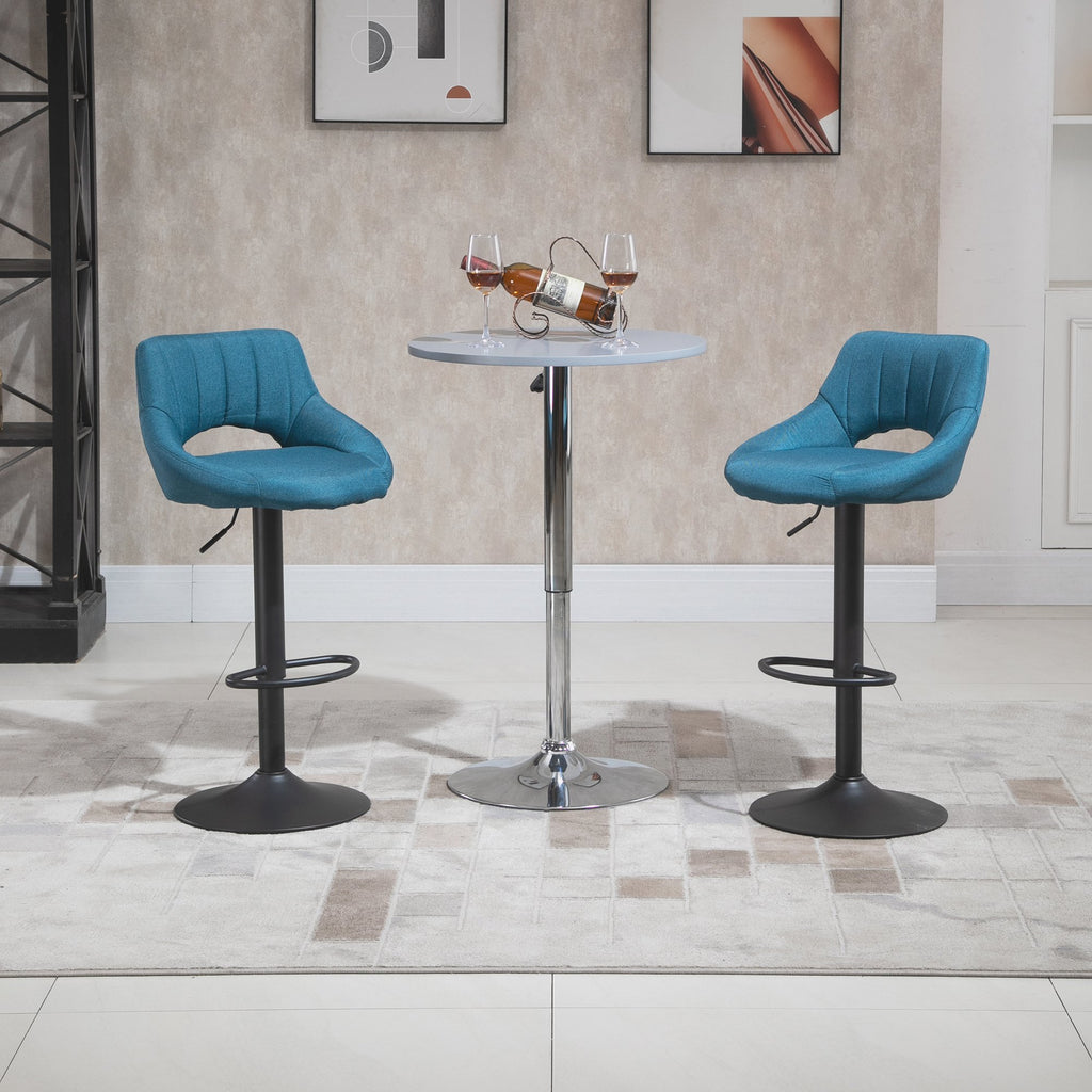Modern Bar Stools Set of 2 Swivel Bar Height Barstools Chairs with Adjustable Height, Round Heavy Metal Base, and Footrest, Blue