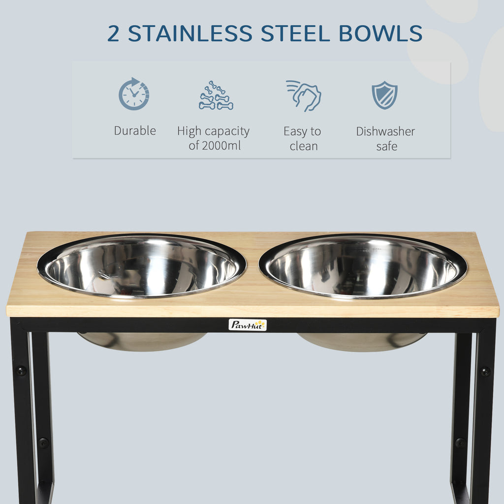 Elevated Dog Bowls Stand Raised Pet Feeder with 2 Stainless Steel Dog Food Bowls for Medium Large Dogs, Natural