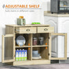 Rustic Farmhouse Sideboard, Buffet Cabinet with 2 Glass Doors, Adjustable Shelves and 2 Drawers for Kitchen, Living Room, Oak