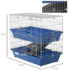 2-Tier 27" Steel Plastic Small Animal Cage Pet Rabbit Hutch Enclosure Pet Play House With 2 Doors, Platform, Ramp, Dish and Bottle, Blue