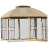 10' x 10' Patio Gazebo Canopy Outdoor Canopy Shelter with Double Tier Roof, Removable Mesh Netting, Display Shelves, Beige