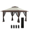 13' x 13' Pop Up Gazebo with Netting, Foldable Patio Canopy Tent with 2-Tier Roof, Adjustable Height Shelter, Wheel Carrying Bag, Water/Sand Bag Weights for Outdoor, Garden, Parties, Beige