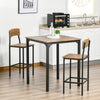 3 Piece Industrial Counter Height Dining Table Set, Bar Table & Chairs with Steel Legs & Footrests, Black