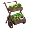 Wooden Rustic 2-Level Elevated Garden Plant Bed/Stand with Wheels for Movement & Classic Look/Aesthetic