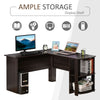 L-Shaped Computer Desk, Laptop Workstation with Return and 2 Storage Shelves for Home Office, Dark Brown