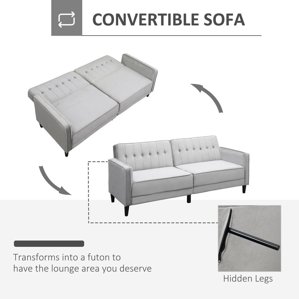 Convertible Sleeper Sofa, Futon Sofa Bed with Split Back Design Recline, Thick Padded Velvet-Touch Cushion s, Light Grey