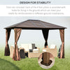 10' x12' Hardtop Gazebo with Aluminum Frame, Permanent Metal Roof Gazebo Canopy with 2 Hooks, Curtains and Netting for Garden, Brown