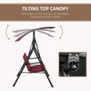 Outdoor Patio Swing Chair, Seats 3 Adults, Adjustable Sun Shade Canopy, Strong Steel Frame, Comfortable Rocker Bench, Wine Red