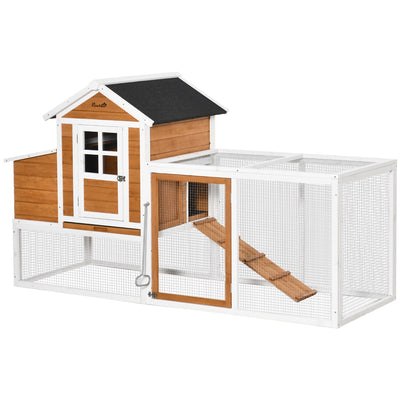 76Inches Wooden Chicken Coop Outdoor Hen House Poultry Cage with Glass Slide-out Tray Separate Nesting Box, White