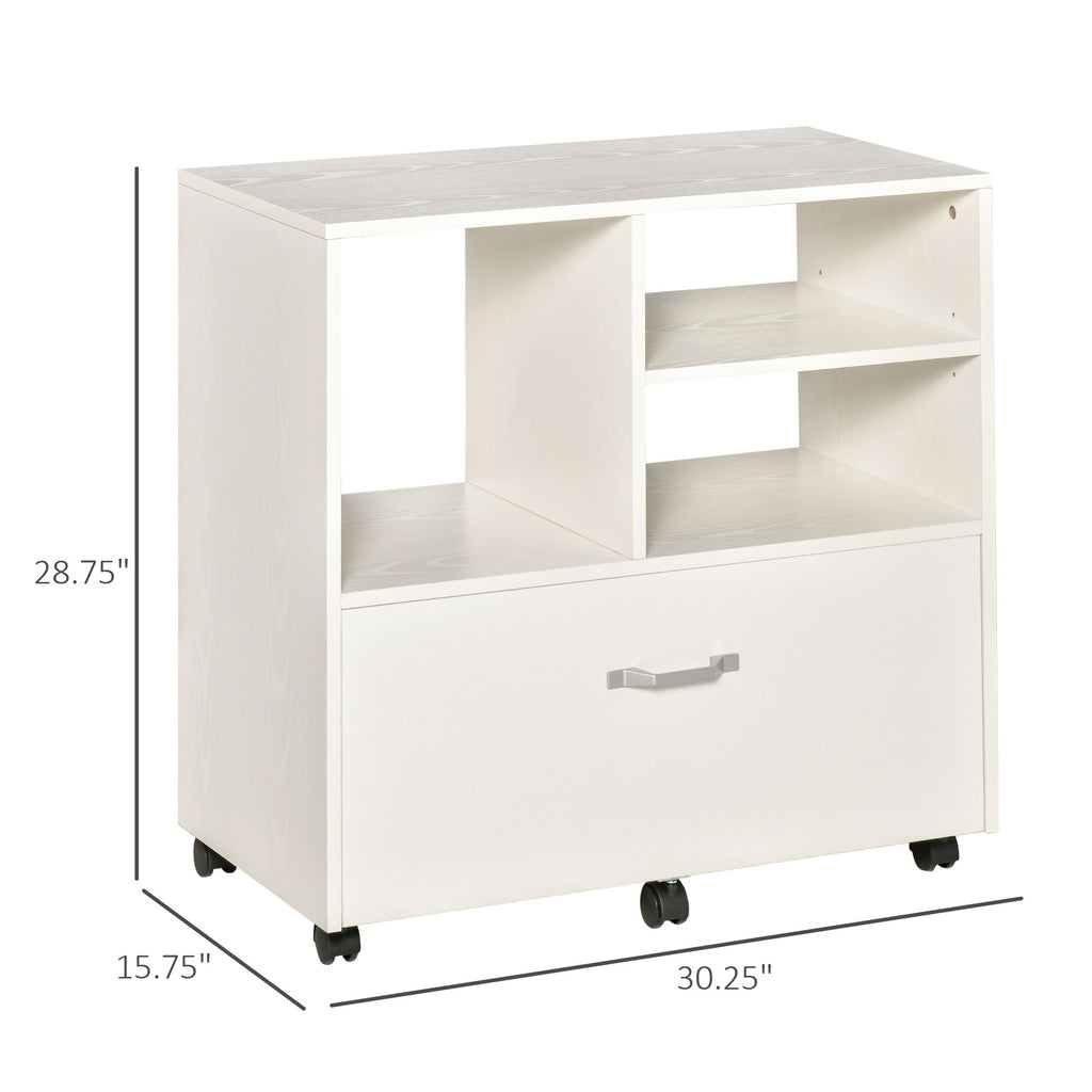 File Cabinet, Office Cabinet with Open Display Shelf and Bottom Drawer for Legal and Letter-Sized Files, Filing Cabinet on Wheels, White