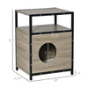 Wooden Cat House Kitty Shelter Bed with Cushion Cat litter box End Table Hideaway Cabinet with Storage Grey, 19" x 15.75" x 25.5"