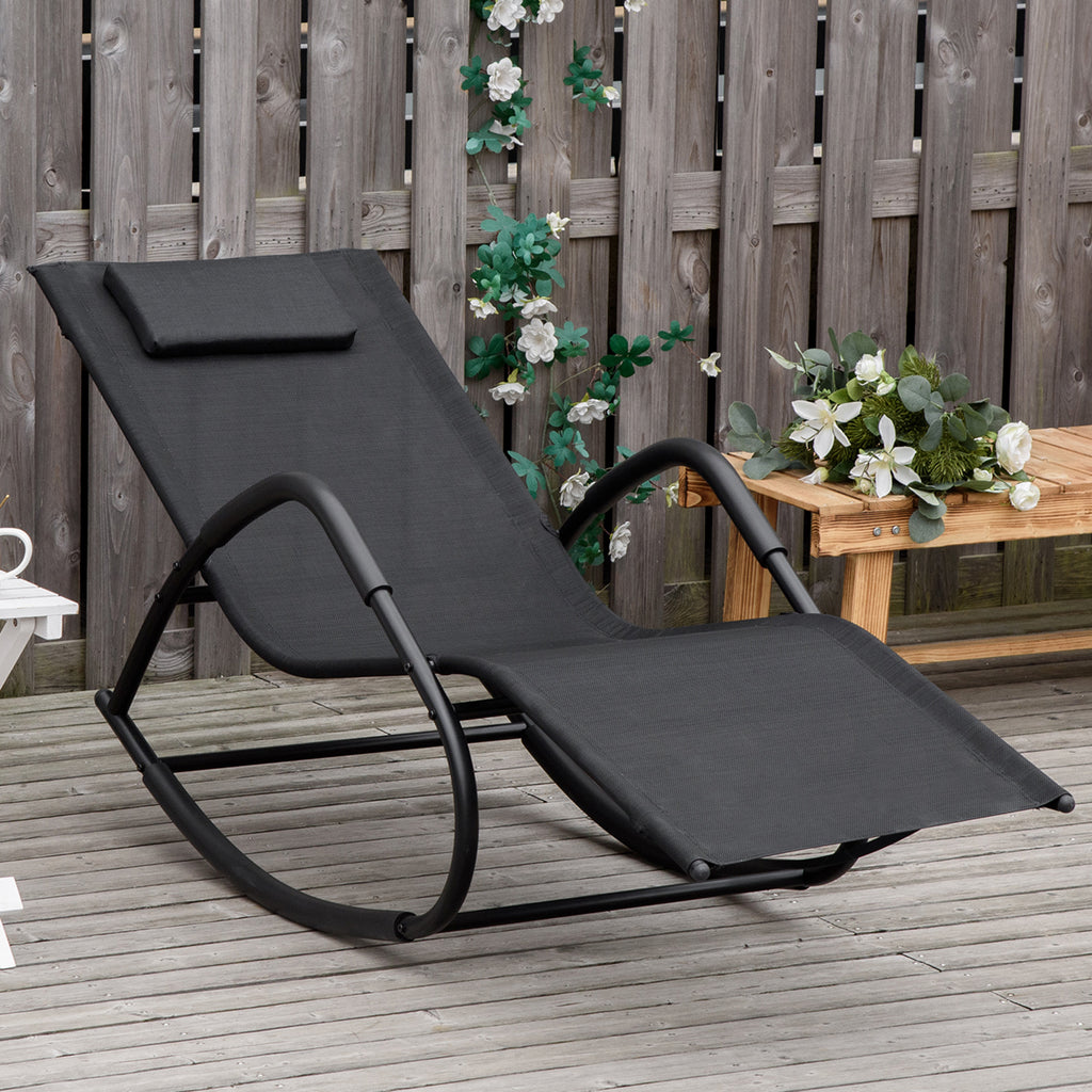 Garden Rocking Sun Lounger Outdoor Zero-gravity Reclining Rocker Lounge Chair for Patio, Deck, Poolside Sunbathing, Black