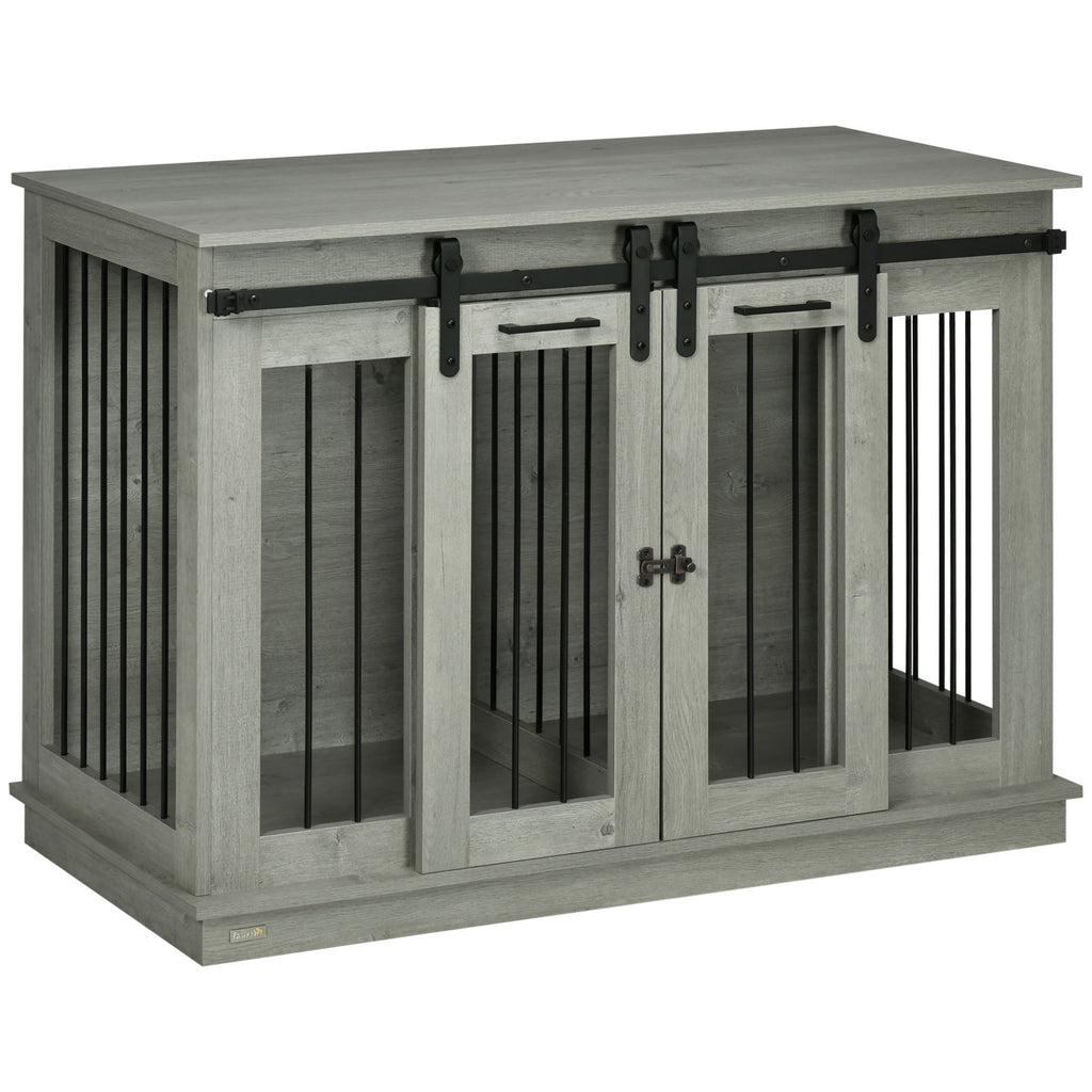 Dog Crate, Dog Cage End Table with Divider Panel, Dog Crate Furniture for Large Dog and 2 Small Dogs, Gray