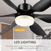 52" Reversible Indoor Ceiling Fan with Light, Modern Mount LED Lighting Fan with Remote Control, for Bedroom, and Living Room, Black