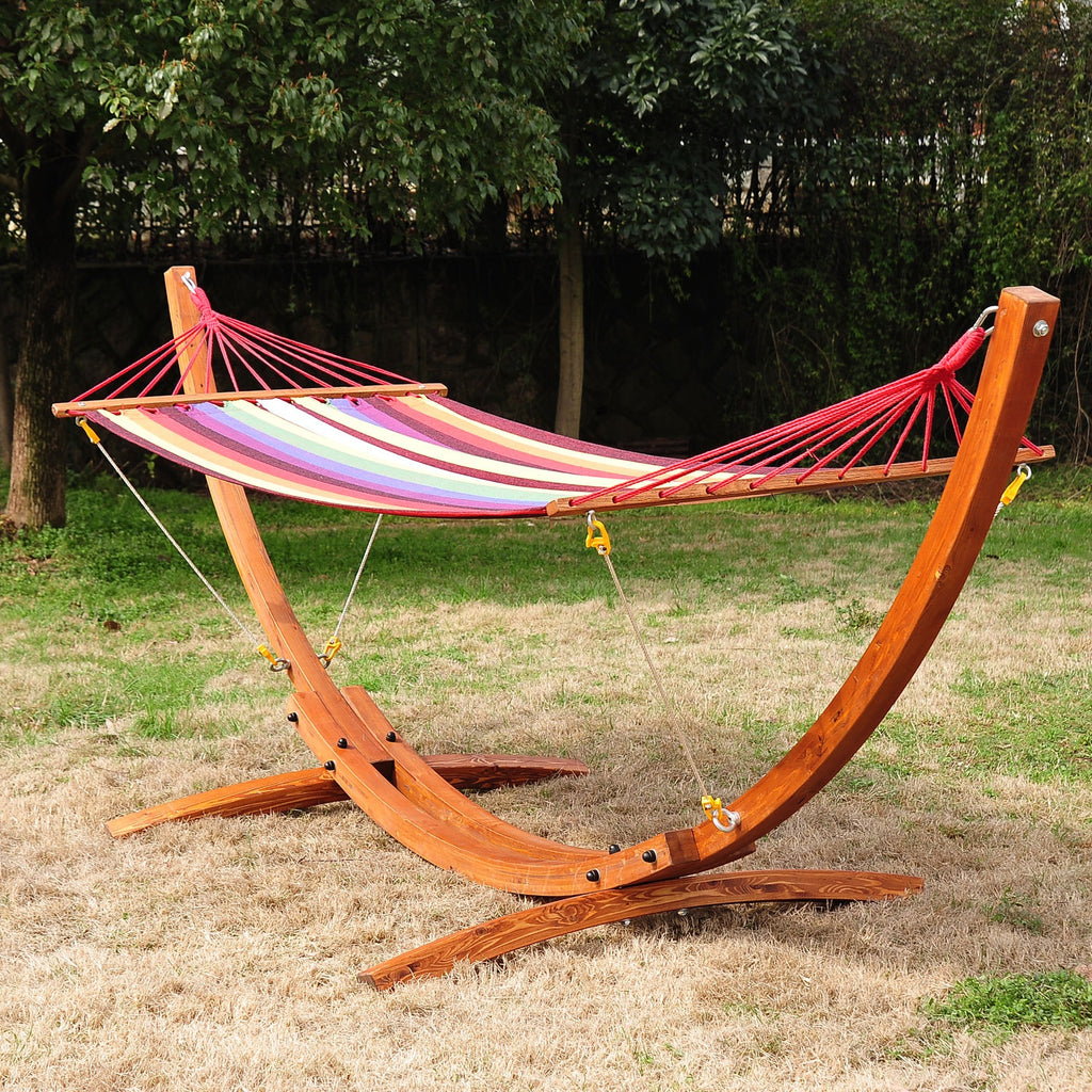 10' Wood Outdoor Hammock with Stand Rainbow Bed, Heavy Duty Roman Arc Hammock for Single Person for Patio, Backyard, Porch, Multi Color