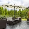Double-sided Patio Umbrella 9.5' Large Outdoor Market Umbrella with Push Button Tilt and Crank, 3 Air Vents and 12 Ribs, for Garden, Deck, Pool, Brown