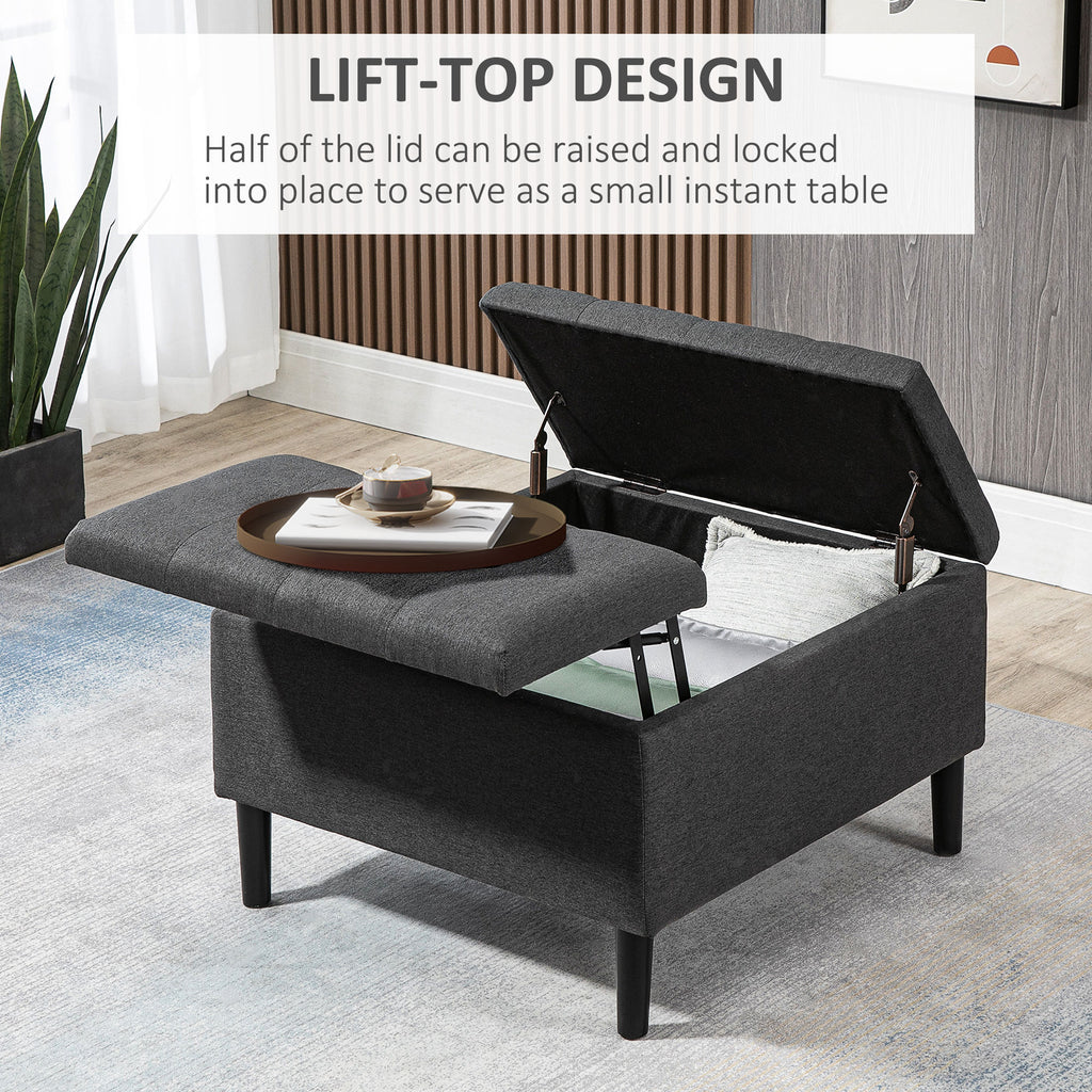 30" Storage Ottoman, Tufted Fabric Upholstered Square Coffee Table with Lift Top, Accent Footrest Footstool for Living Room, Dark Grey