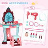 31 PCS Kids Vanity Set, Kids Dressing Table Set, Magic Glamour Princess Mirror W/ Beauty Kit, Mirror, Stool, Light & Music, for Ages 3-6, Blue+Pink