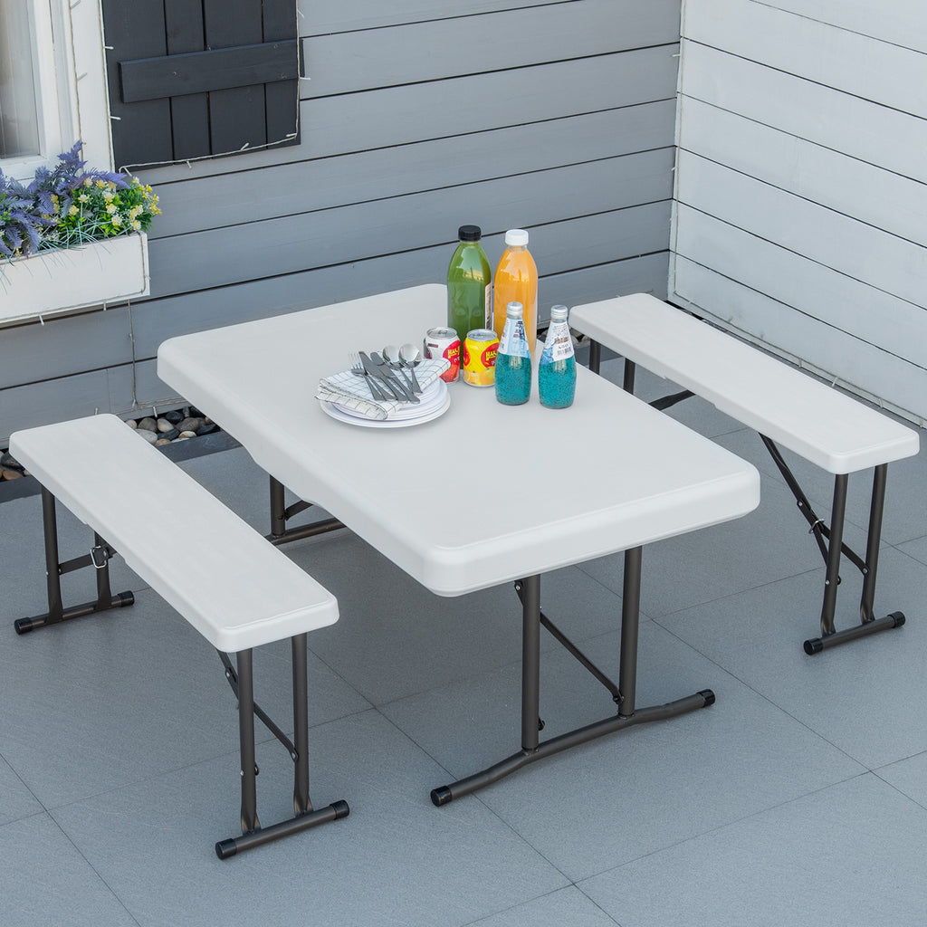 Picnic Table Portable Camping Beer Table Set 3-Piece Folding Picnic Table and Bench, White