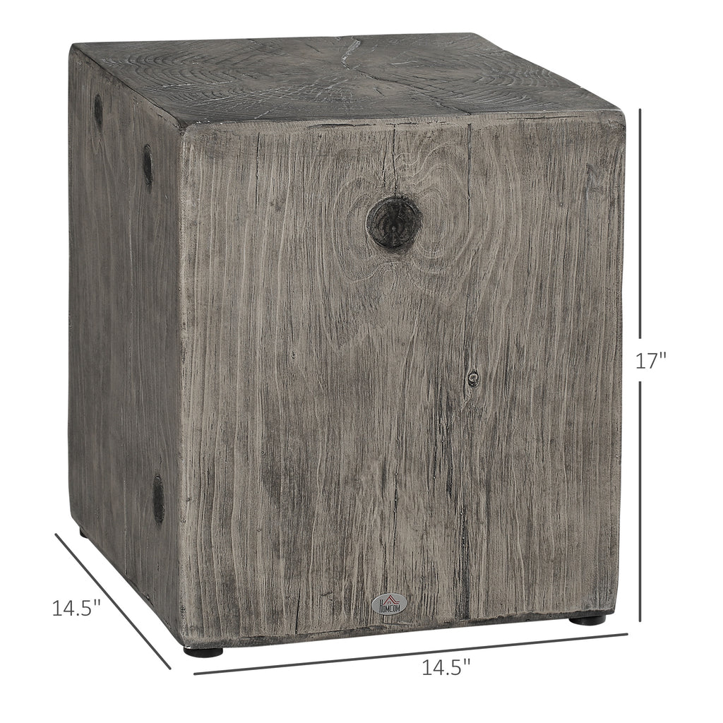 Decorative Side Table with Square Tabletop, Rustic End Table with Wood Grain Finish, for Indoors and Outdoors, Grey