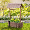 Wooden Wishing Well Raided Garden Bed, Rustic Planters for Outdoor Plants, Patio Ornamental for Herb/Vegetables, Rustic Brown