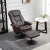 Leather Reclining Chair with Round Wrapped Base, Swivel Recliner Chair with Ottoman for Living Room and Office, Manual Recliner Chair, Brown