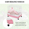 2-Level Small Animal Cage Rabbit Hutch with Wheels, Removable Tray, Platform and Ramp for Bunny, Chinchillas, Ferret, Pink