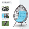 Teardrop Wicker Lounge Chair with Soft Cushion, PE Rattan Egg Cuddle Chair with Height Adjustable Knob for Backyard, Patio, Sky Blue