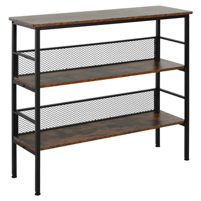3-Tier Industrial Style Storage Metal Wooden Shelf with a Robust Multi-Functional Design & Adjustable Feet, Black