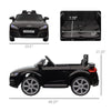 6V Audi TT RS Kids Licensed Electric Sports Car Ride On Toy One Seat Battery Powered High/Low Speed Headlight Music and Remote Control - Black