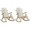 2 Piece Wooden Adirondack Rocking Chair Set, Outdoor Rustic Log Rocker with Slatted Design for Patio, Burlywood