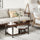 Vintage Industrial Coffee Table with Under-Top Storage Shelves and Rounded Corners, Dark Wood Color