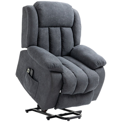 Power Lift Chair for Elderly Big and Tall with Massage, Linen Fabric Upholstered Recliner Sofa Chair with Remote Control, Side Pockets, Grey