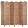 6' Tall Wicker Weave 6 Panel Room Divider Wall Divider, Natural Wood