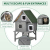 Outdoor Cat House with Terrace, 3-Story Feral Cat House with Weather Resistant Roof, Wooden Cat Shelter with Escape Doors Ramps, Resting Condos