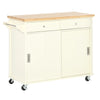 43" Rolling Kitchen Island, Kitchen Storage Cart on Wheels with Sliding Doors, Cabinet, 2 Drawers, and Towel Rack, Cream White
