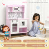 Wooden Play Kitchen with Lights Sounds, Kids Kitchen Playset with Water Dispenser, Microwave, Utensils, Sink, Spacious Storage, Stove, Gift for 3-6 Years Old, Pink