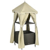 Outdoor Towel Valet Caddy, Covered Poolside Towel Holder Rack, Shelf, Basket, Rolling PE Rattan Wicker Storage on Wheels, Beige