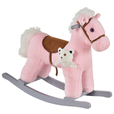 Kids Plush Ride-On Rocking Horse Toy Children Chair with Soft Plush Toy & Fun Realistic Sounds - Pink